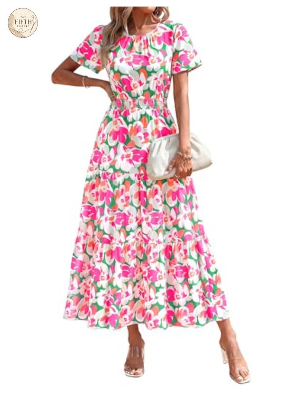 PRETTYGARDEN Women's Smocked Boho Floral A-Line Maxi Dress